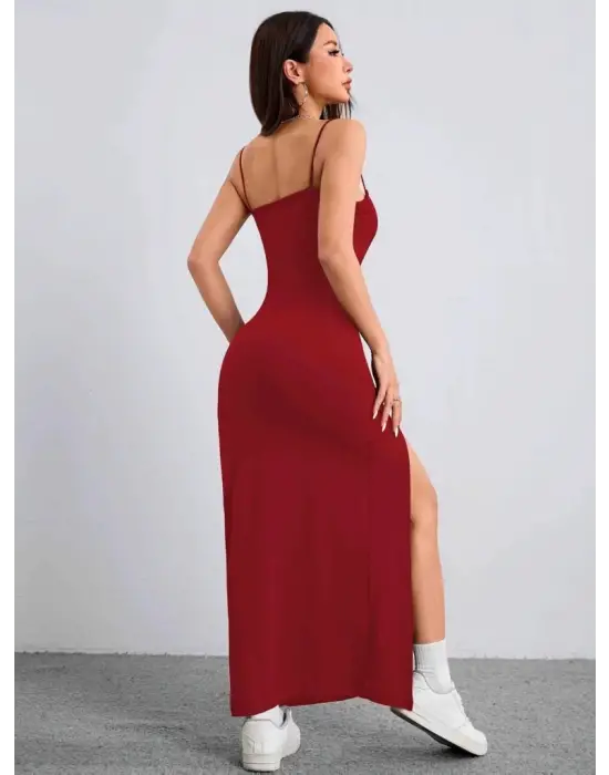 Omarı Yandan Yırtmaçlı Janjan Krep Elbise