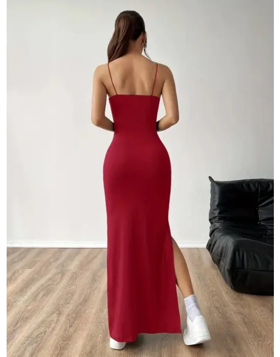 Omarı Yandan Yırtmaçlı Janjan Krep Elbise