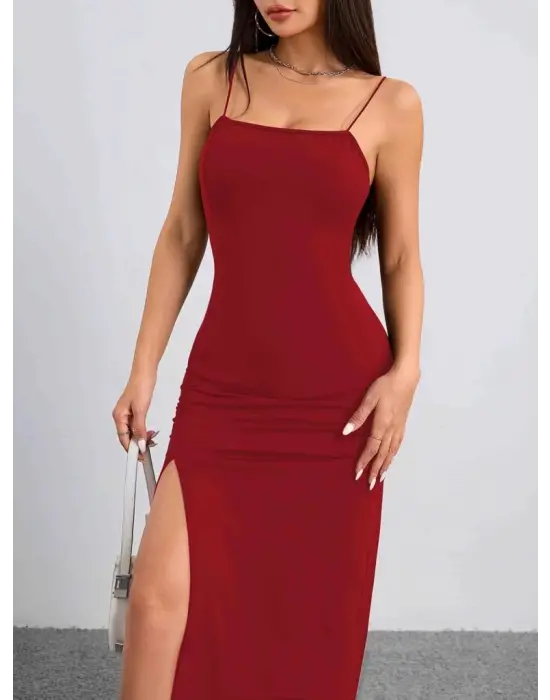 Omarı Yandan Yırtmaçlı Janjan Krep Elbise