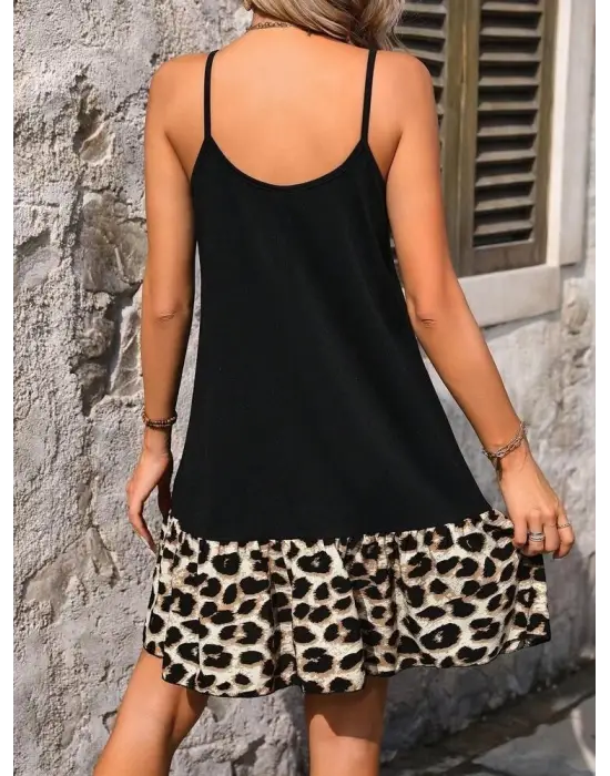 Omarı Trend Leopar Detaylı Kadın Elbisesi