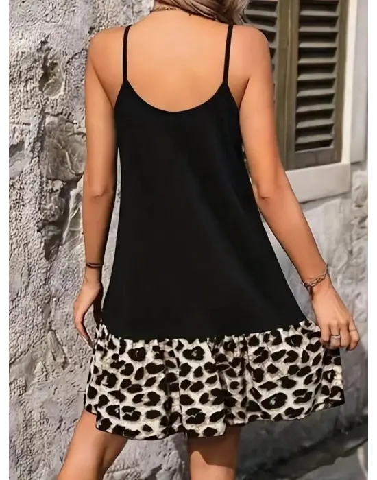 Omarı Yuvarlak Yakalı Viskon Kadın Askılı Elbise