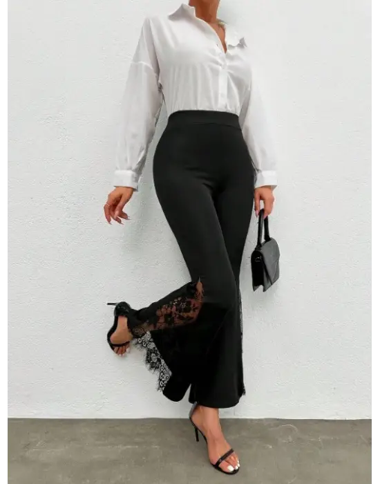 Kadın Ispanyol Paça Dantel Detay Dalgıç Tayt Kadın Giyim