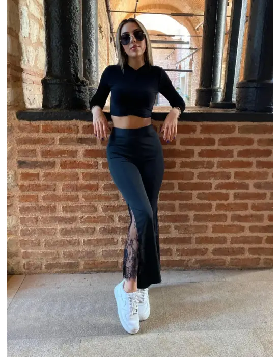 Kadın Ispanyol Paça Dantel Detay Dalgıç Tayt Kadın Giyim