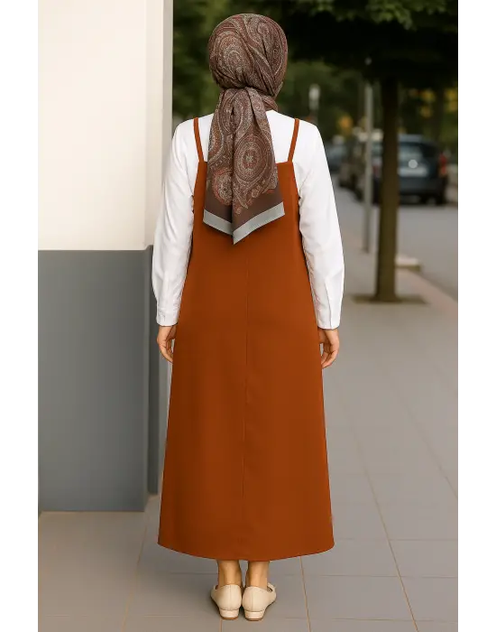 Kadın Kahverengi Basic Ayarlanabilir Askılı Jile Elbise