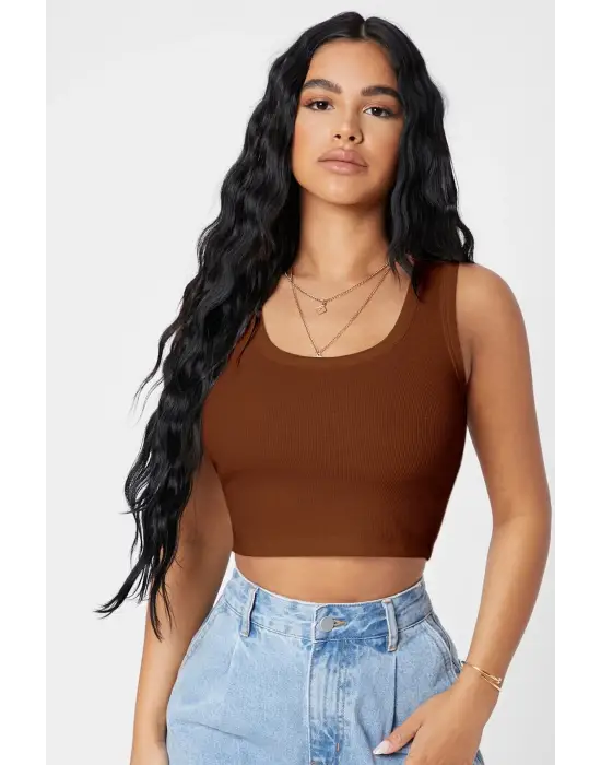 Omarı Şık Kare Yaka Crop Top Bluz