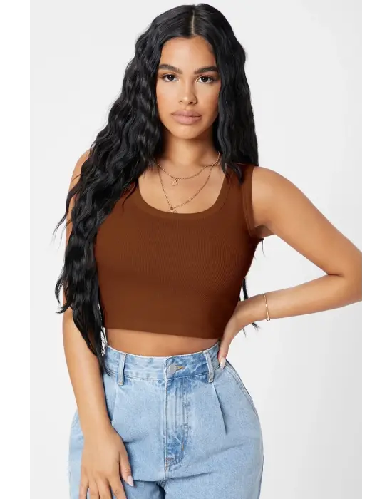 Omarı Şık Kare Yaka Crop Top Bluz
