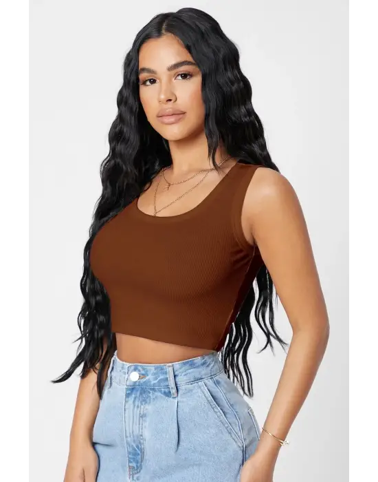 Omarı Şık Kare Yaka Crop Top Bluz