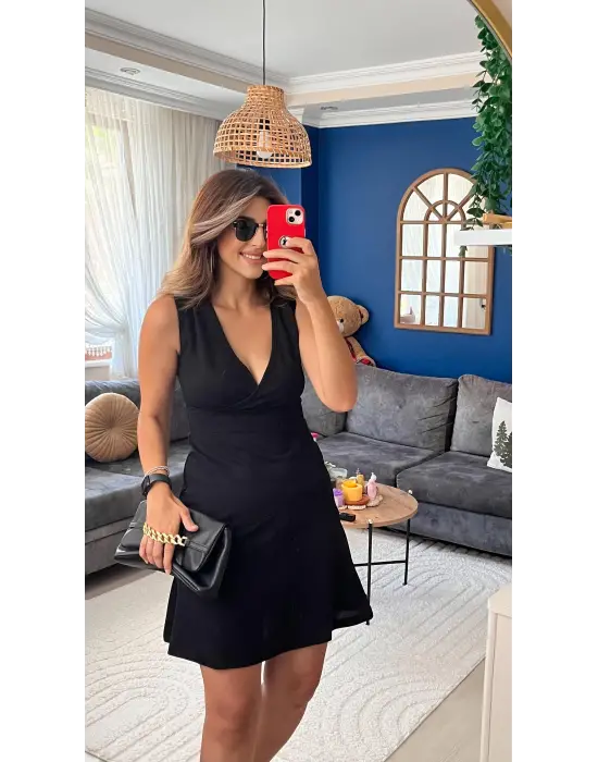 Omarı Volan Detaylı Kadın Krep Elbise