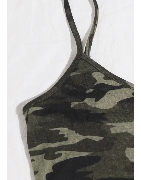 Omarı Kamuflaj Desenli Kadın Gecelik Takım