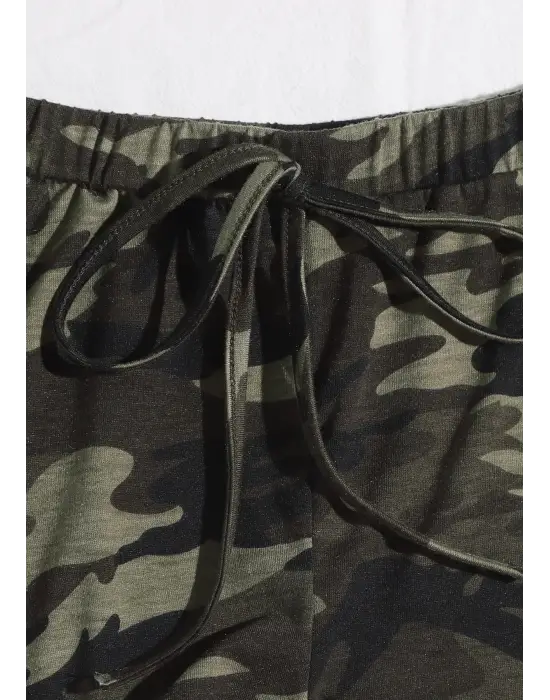 Omarı Kamuflaj Desenli Kadın Gecelik Takım