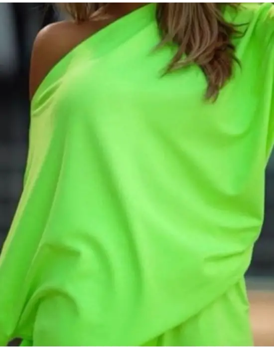 Kadın Kayık Yaka Salaş Iki Iplik Bluz Ve şort Ikili Takım