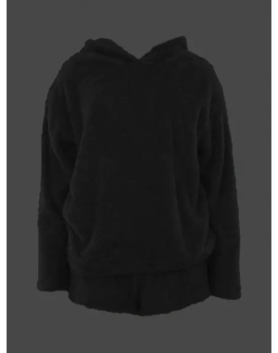 Omarı “Peluş Kedi Nakışlı Kapşonlu Sweat ve Short Takım”