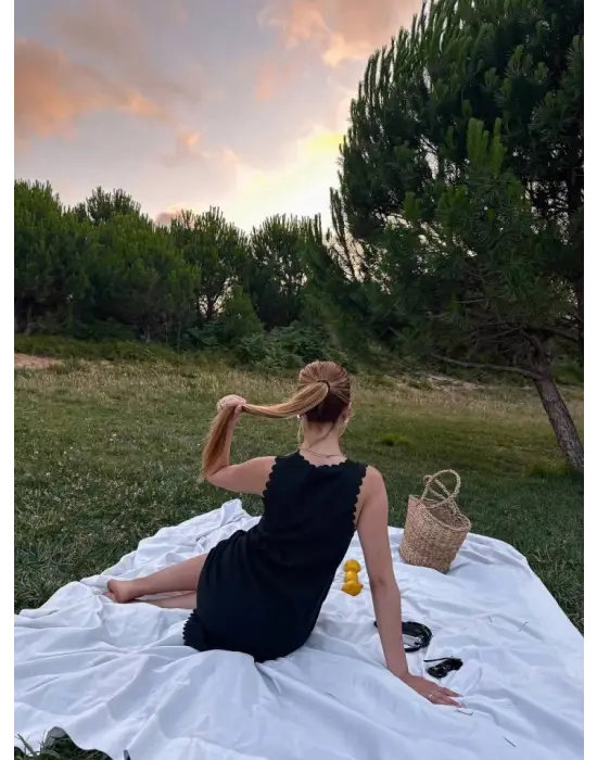 Kadın Keten Kumaş Kolsuz Mini Boy Elbise