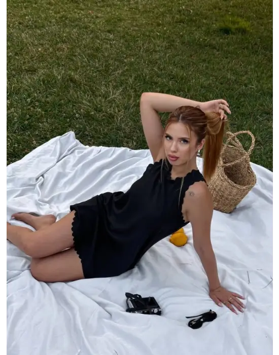 Kadın Keten Kumaş Kolsuz Mini Boy Elbise