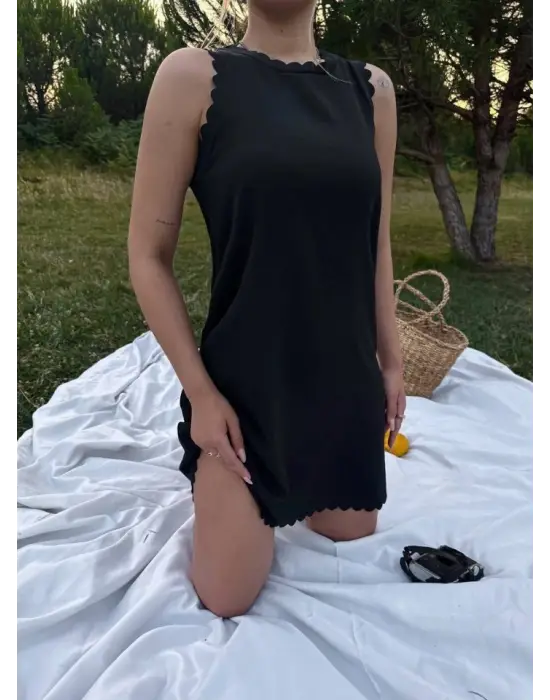 Kadın Keten Kumaş Kolsuz Mini Boy Elbise