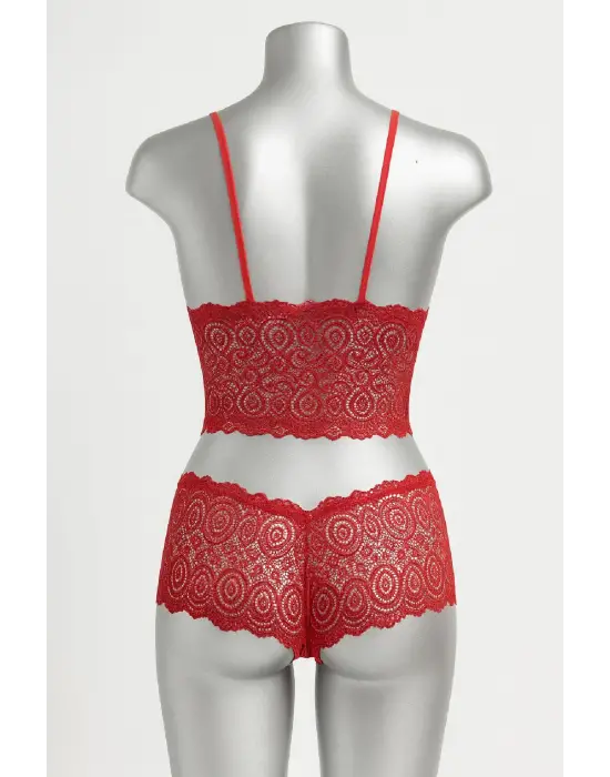 Kadın Kırmızı Dantel Bralet Şort Takımı – Tutkulu ve Çekici İç Giyim