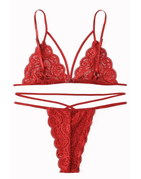 Omarı Şehvetli Kırmızı Dantel Takım