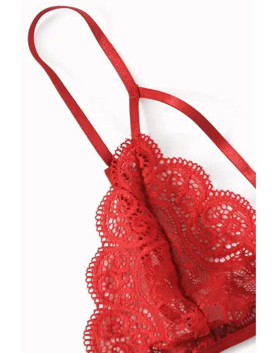 Omarı Şehvetli Kırmızı Dantel Takım