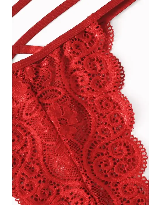 Omarı Şehvetli Kırmızı Dantel Takım