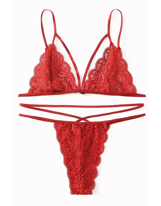 Omarı Şehvetli Kırmızı Dantel Takım