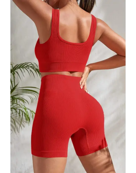 Omarı Kırmızı Kalın Askılı Yüksek Bel Gecelik Takımı