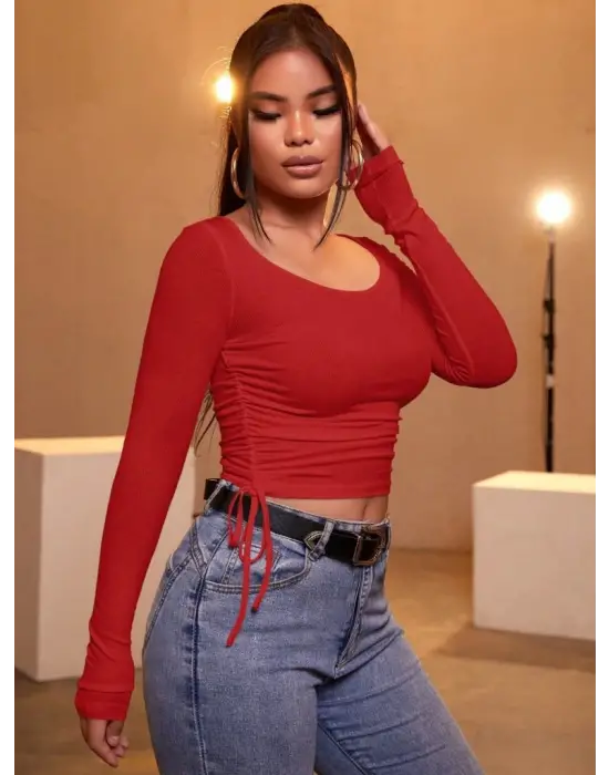 Kadın Kırmızı Kaşkorse Kumaş Bluz