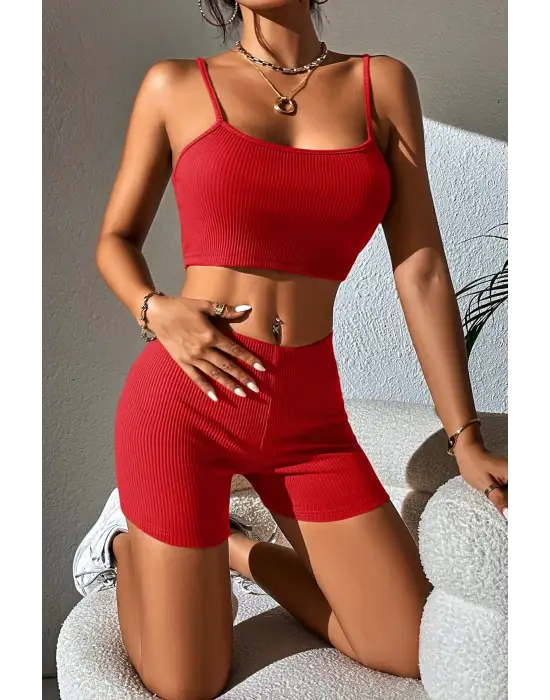 Omarı Yaz Gecelerine Renk Kat! Kadın Kırmızı Kaşkorse Gecelik Takım