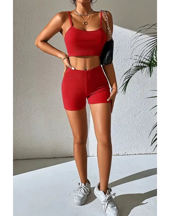 Omarı Yaz Gecelerine Renk Kat! Kadın Kırmızı Kaşkorse Gecelik Takım