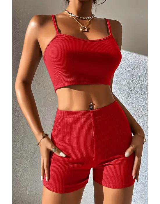 Omarı Yaz Gecelerine Renk Kat! Kadın Kırmızı Kaşkorse Gecelik Takım