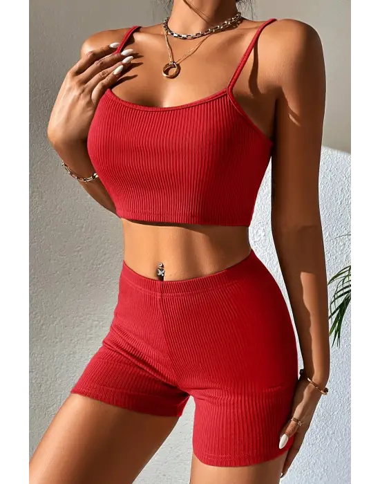 Omarı Yaz Gecelerine Renk Kat! Kadın Kırmızı Kaşkorse Gecelik Takım