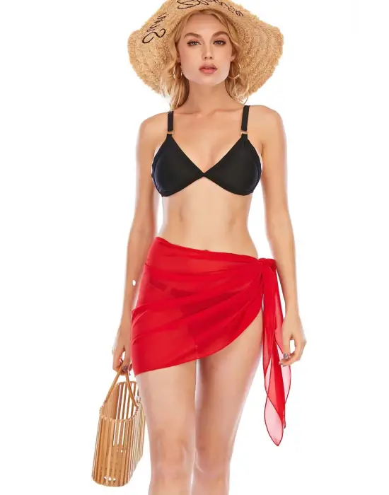 Omarı Şık Kırmızı Belden Bağlamalı Pareo