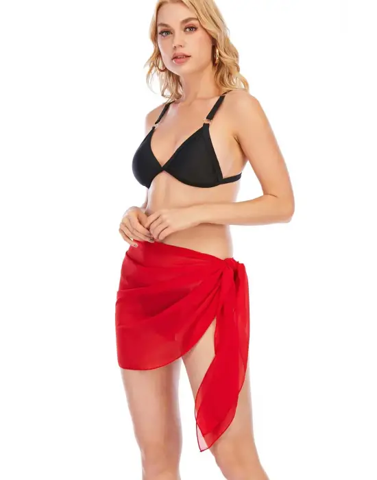 Omarı Şık Kırmızı Belden Bağlamalı Pareo