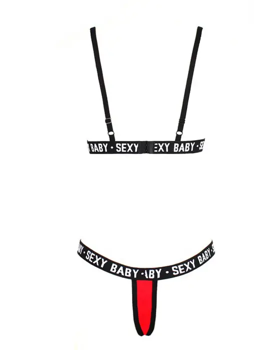 Omarı Yazı Detaylı Siyah Ipli Sütyen Takımı