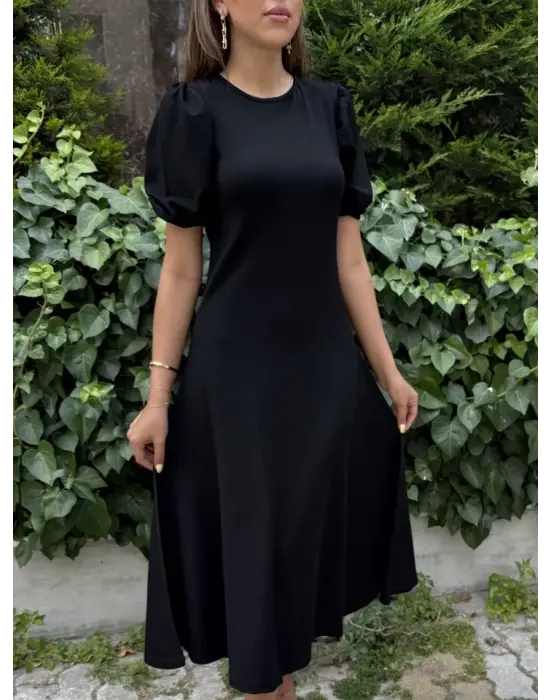 Omarı Kadın Geniş Kesim Balon Kollu Elbise