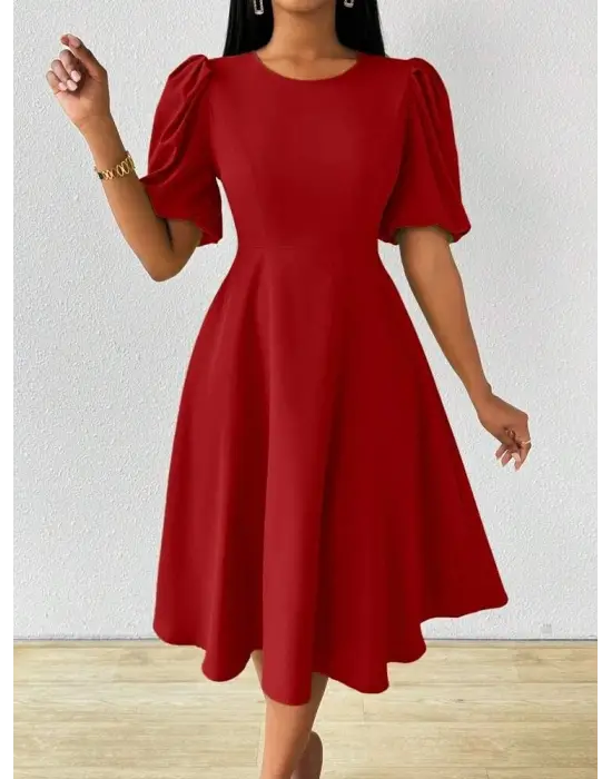 Kadın Kısa Balon Kollu Bisiklet Yaka Kiloş Janjan Krep Elbise