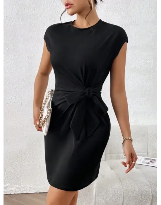 Omarı Şık Belden Bağlamalı Modal Elbise