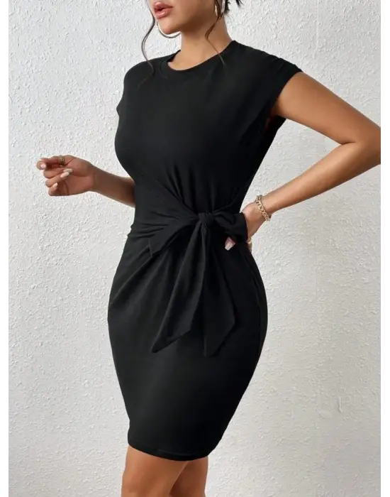 Omarı Şık Belden Bağlamalı Modal Elbise