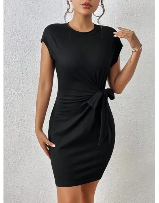 Omarı Şık Belden Bağlamalı Modal Elbise