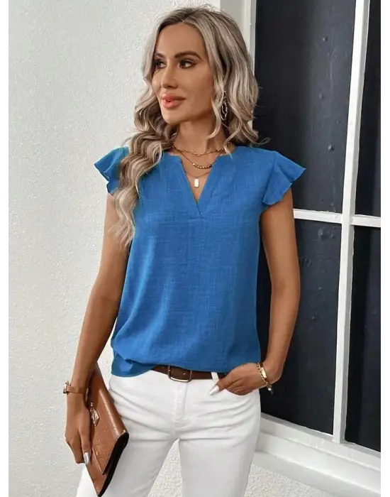 Omarı Şık Kadın Kısa Kollu V Yakalı Bluz