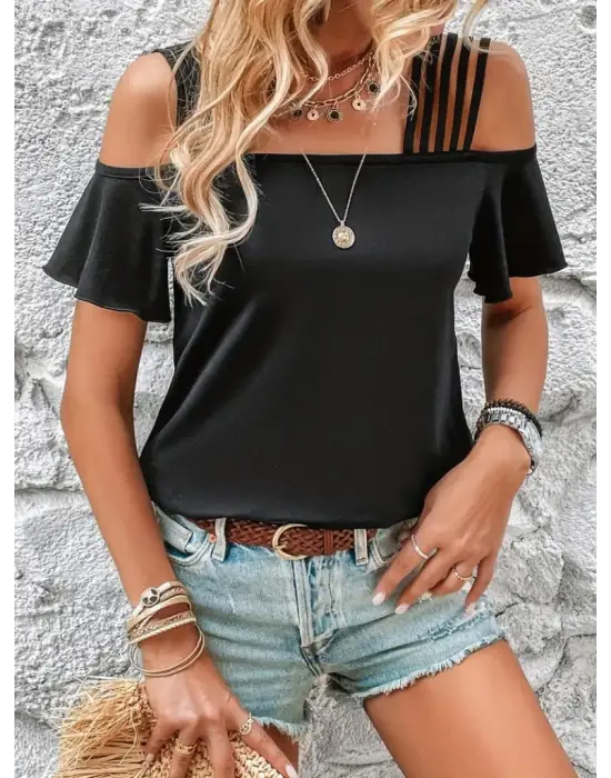 Kadın Kısa Kollu Beş Askılı Viskon Bluz