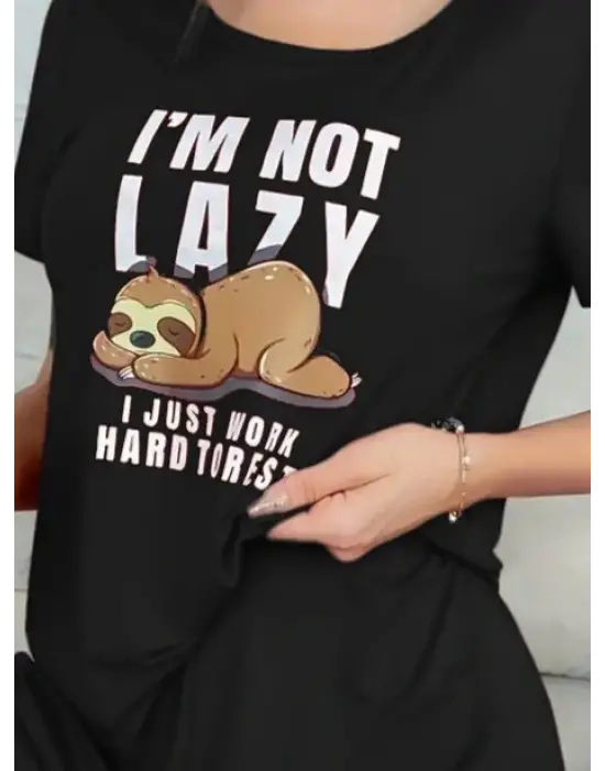 Kadın Kısa Kollu Bisiklet Yaka Baskılı Viskon Bluz Ve şort Ikili Takım