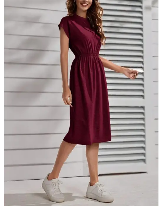 Omarı Fermuar Detaylı Kadın Viskon Elbise