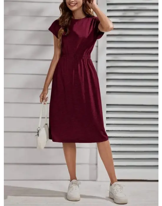 Omarı Fermuar Detaylı Kadın Viskon Elbise