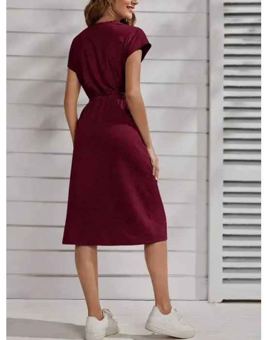 Omarı Fermuar Detaylı Kadın Viskon Elbise