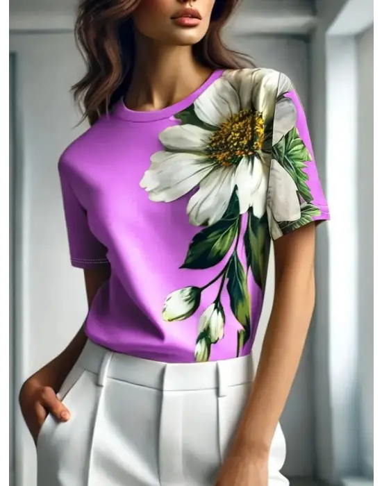 Omarı Yazın Rengarenk Stiliniz Olsun: Çiçek Desenli Kısa Kollu Bluz