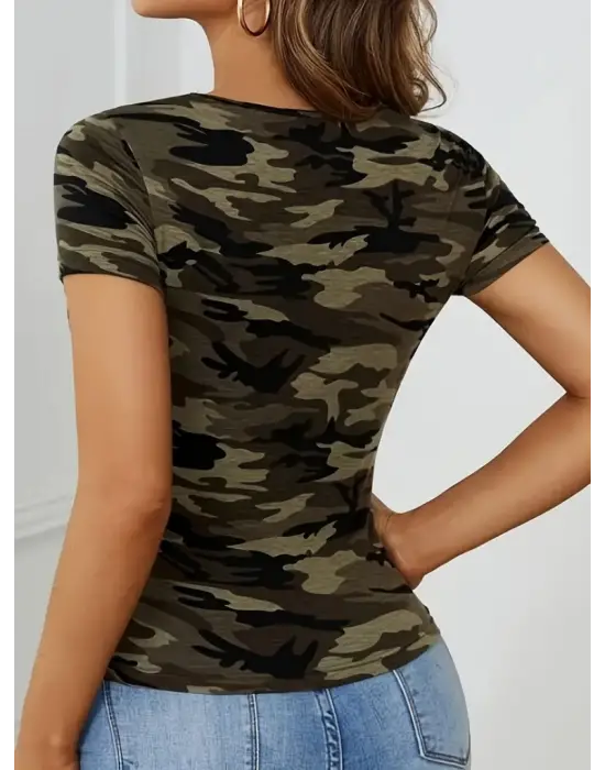 Kadın Kısa Kollu Bisiklet Yaka Dekolteli Süprem Bluz