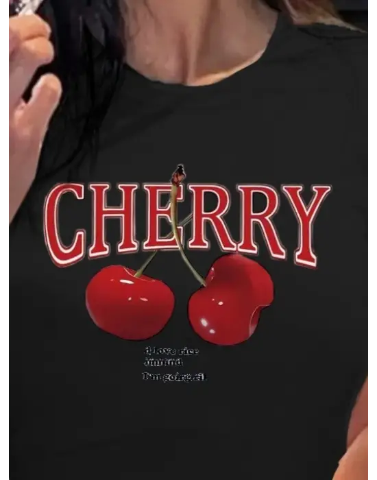 Kadın Kısa Kollu Bisiklet Yaka Desenli Krop Bluz
