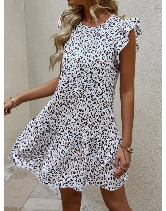 Omarı Rüzgar Estiğinde Dans Eden Etek Ucu Volanlı Elbise