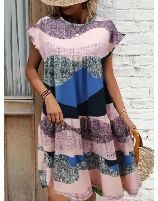 Omarı Desenli Kadın Kısa Kollu Dalgıç Elbise