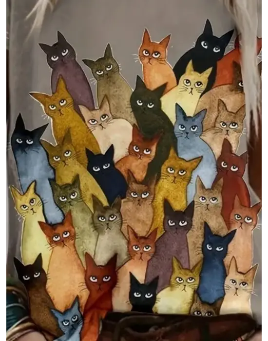 Omarı Şık Kedi Desenli Kadın Bluz